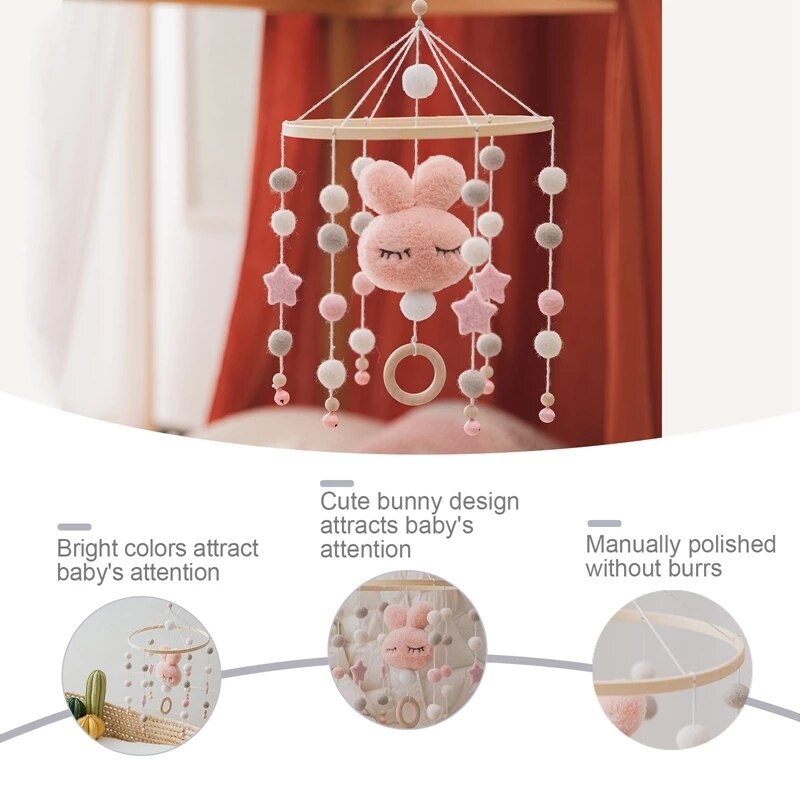 Baby Mobile Rabbit Rattles Toys 12 Months For Newborn Crib Bed Bell Hairball Rattles Nordic Decor Baby Crib Wind Chime Bed Bell