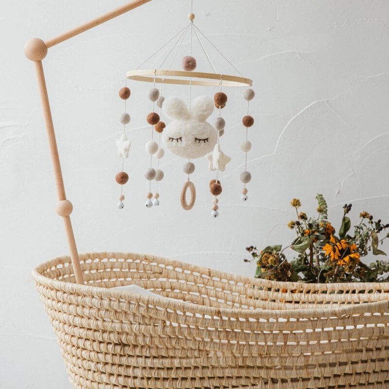 Baby Mobile Rabbit Rattles Toys 12 Months For Newborn Crib Bed Bell Hairball Rattles Nordic Decor Baby Crib Wind Chime Bed Bell
