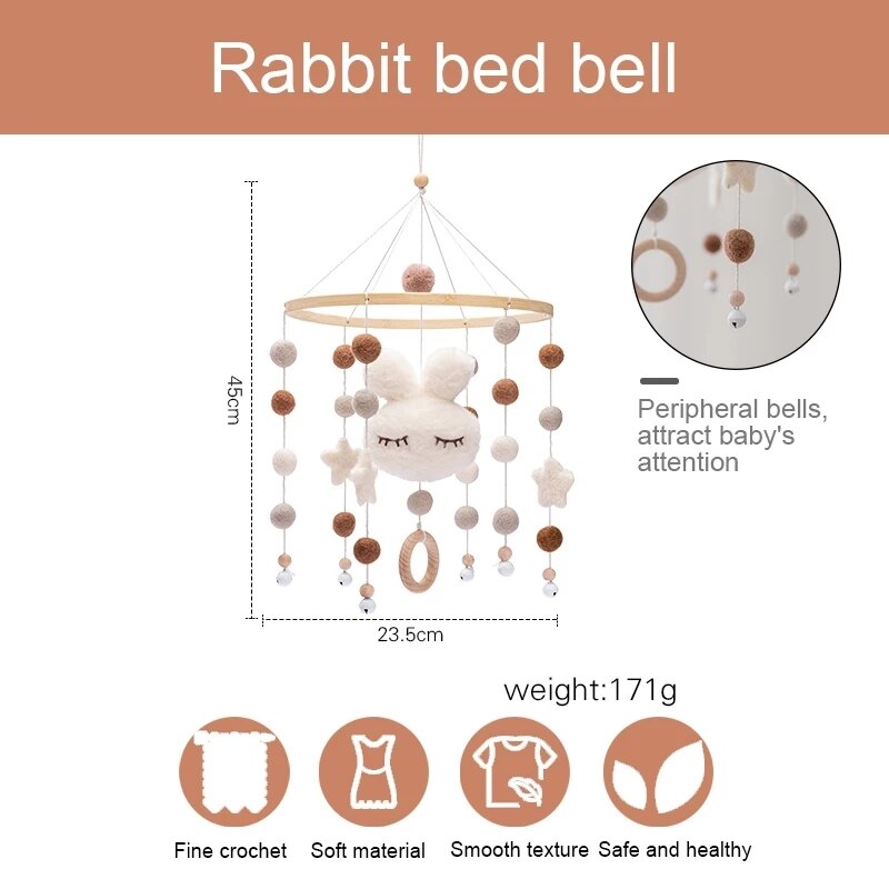 Baby Mobile Rabbit Rattles Toys 12 Months For Newborn Crib Bed Bell Hairball Rattles Nordic Decor Baby Crib Wind Chime Bed Bell