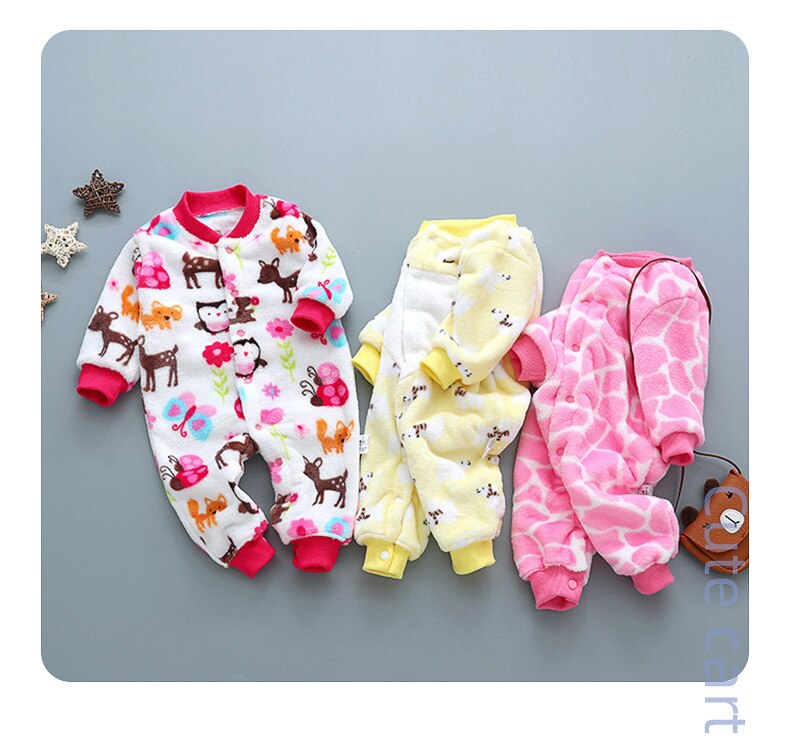 Newborn Baby Polar Fleece Clothes  Boys Girls Autumn Thicken Rompers Infant Baby Cartoon Jumpsuit Home Climbing Clothes Pajamas