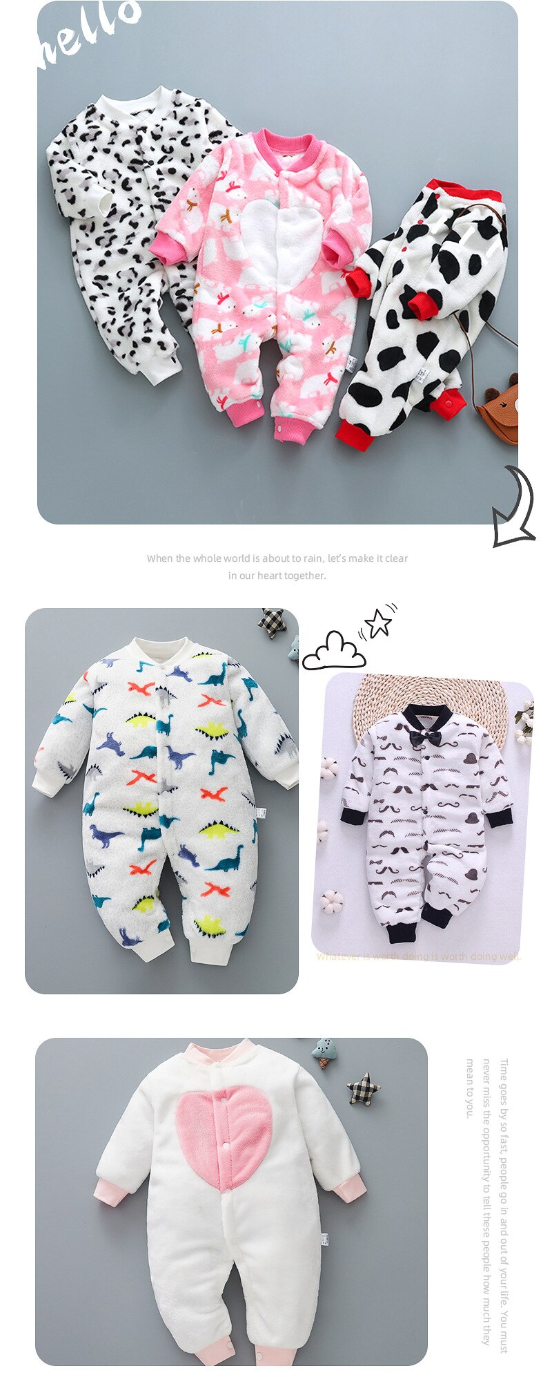 Newborn Baby Polar Fleece Clothes  Boys Girls Autumn Thicken Rompers Infant Baby Cartoon Jumpsuit Home Climbing Clothes Pajamas