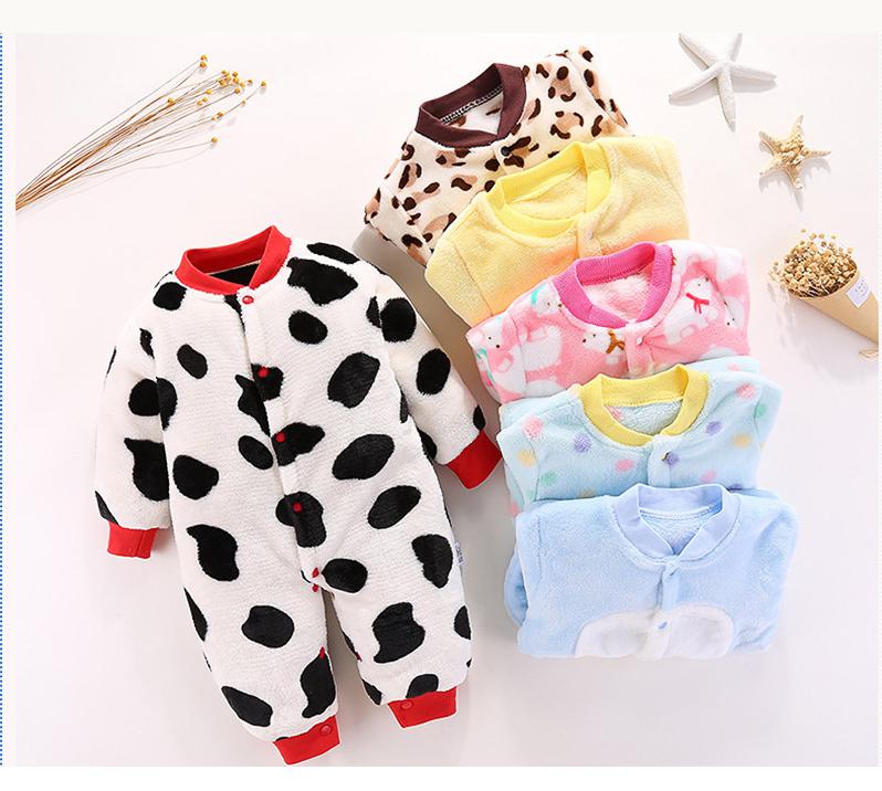 Newborn Baby Polar Fleece Clothes  Boys Girls Autumn Thicken Rompers Infant Baby Cartoon Jumpsuit Home Climbing Clothes Pajamas