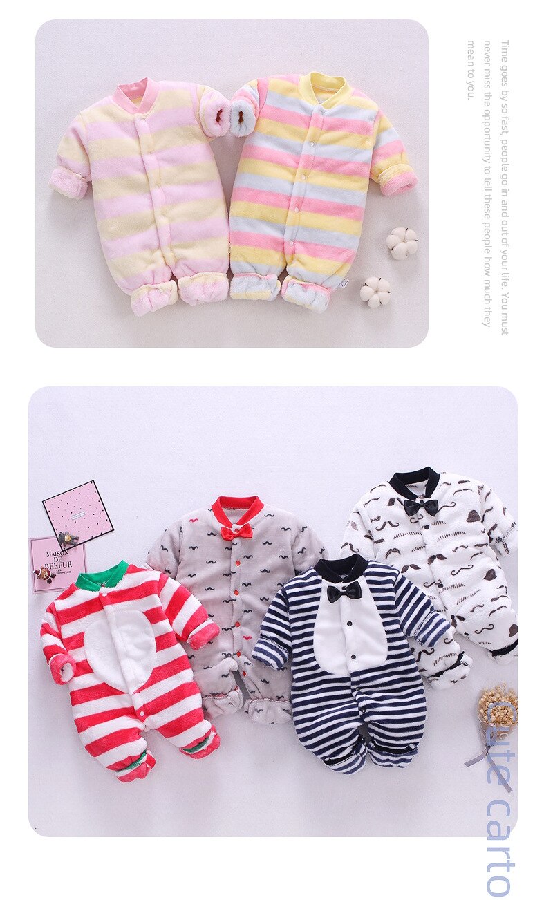 Newborn Baby Polar Fleece Clothes  Boys Girls Autumn Thicken Rompers Infant Baby Cartoon Jumpsuit Home Climbing Clothes Pajamas
