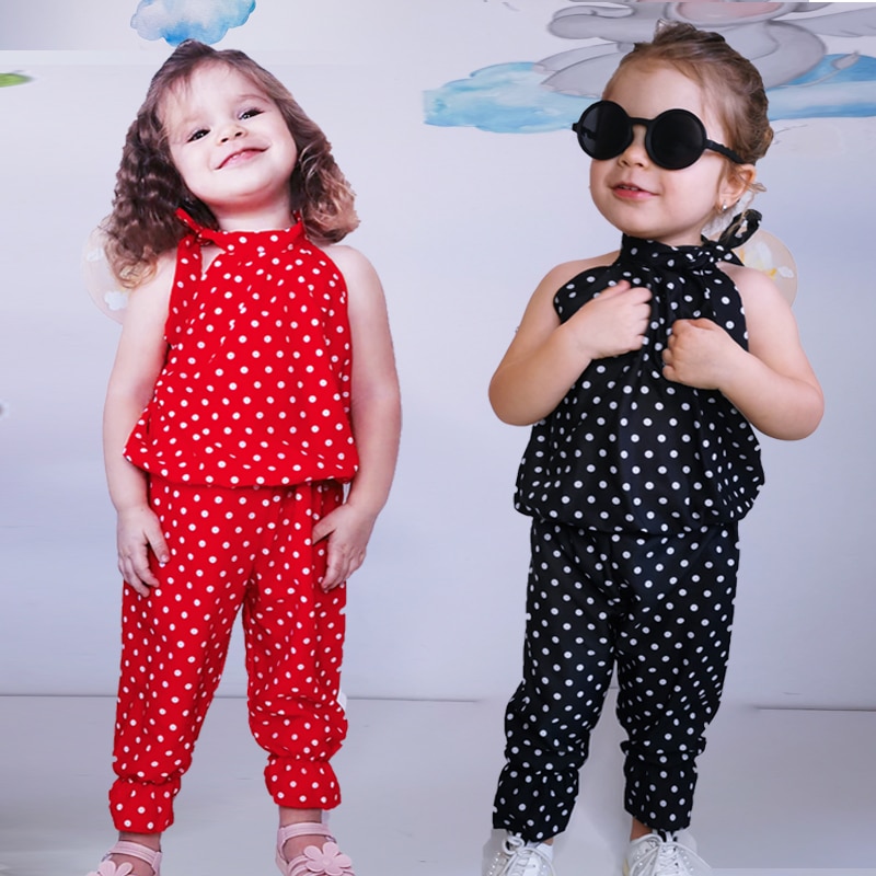 Summer Thin Girls Chiffon Suit 2 Piece Set Children Sleeveless Clothes Baby Girls Vest + Trousers Casual Outfits Wave Point Top Summer Thin Girls Chiffon Suit 2 Piece Set Children Sleeveless Clothes Baby Girls Vest + Trousers Casual Outfits Wave Point Top