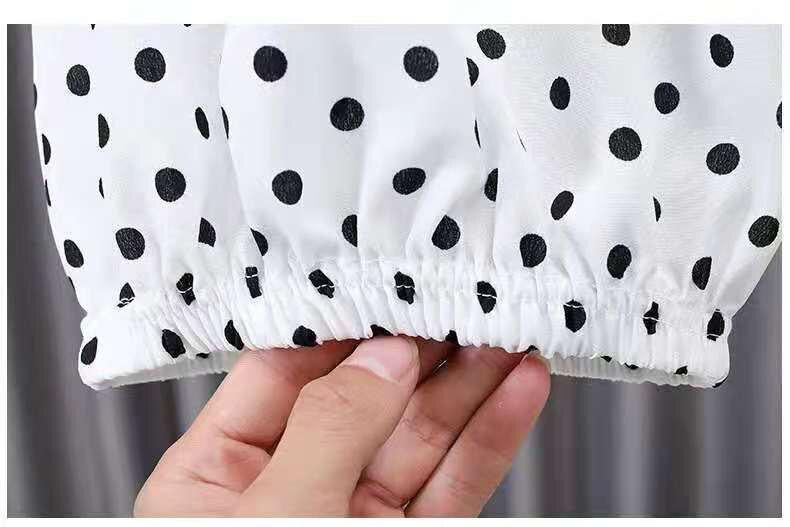 Summer Thin Girls Chiffon Suit  2 Piece Set Children Sleeveless Clothes Baby Girls Vest + Trousers Casual Outfits Wave Point Top