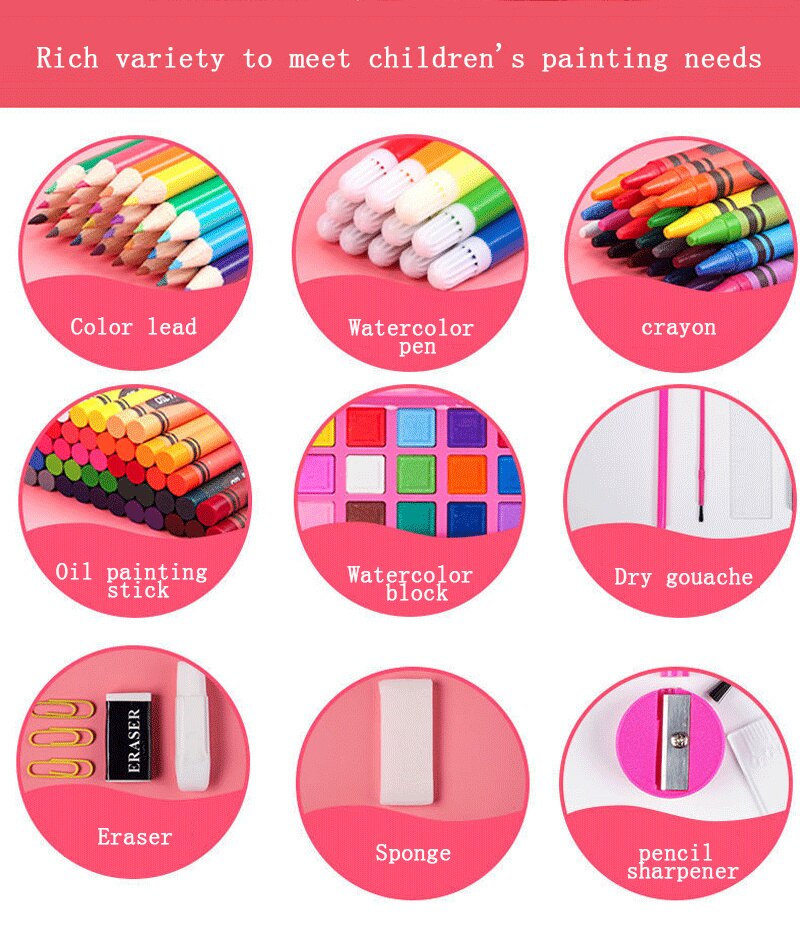 42-208PCS Children Art Painting Set Watercolor Pencil Crayon Water Pen Drawing Board Doodle Supplies Kids Educational Toys Gift