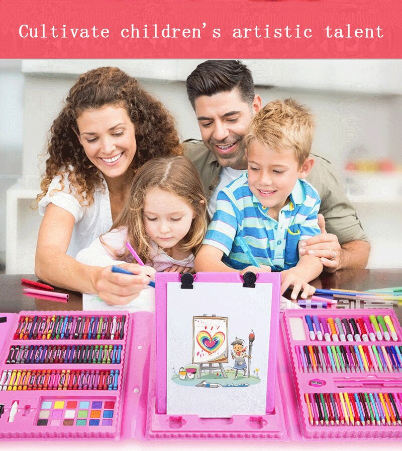 42-208PCS Children Art Painting Set Watercolor Pencil Crayon Water Pen Drawing Board Doodle Supplies Kids Educational Toys Gift