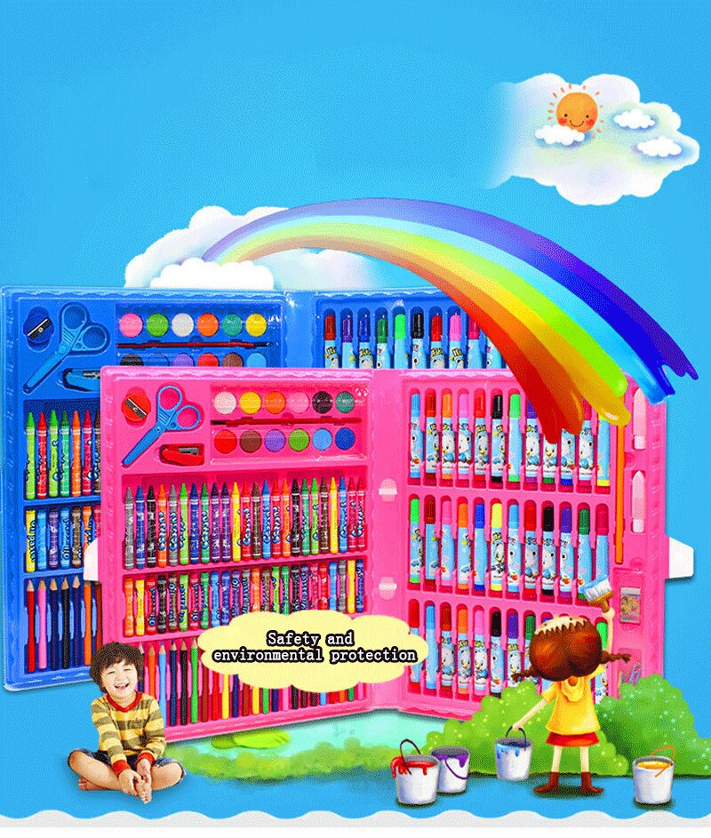 42-208PCS Children Art Painting Set Watercolor Pencil Crayon Water Pen Drawing Board Doodle Supplies Kids Educational Toys Gift