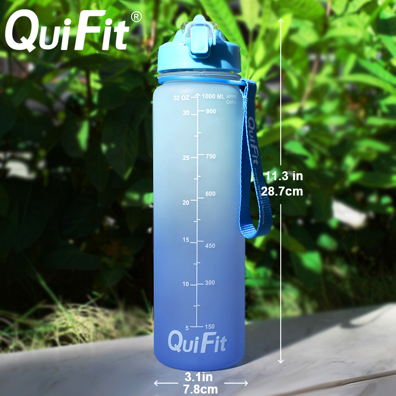 Quifit Water Bottle 1 Liter Silicone Straw Spout Cap Gallon Water Bottle, BPA-Free, Daily Drinking Water Bottle with Time Stamp Quifit Water Bottle 1 Liter Silicone Straw Spout Cap Gallon Water Bottle, BPA-Free, Daily Drinking Water Bottle with Time Stamp
