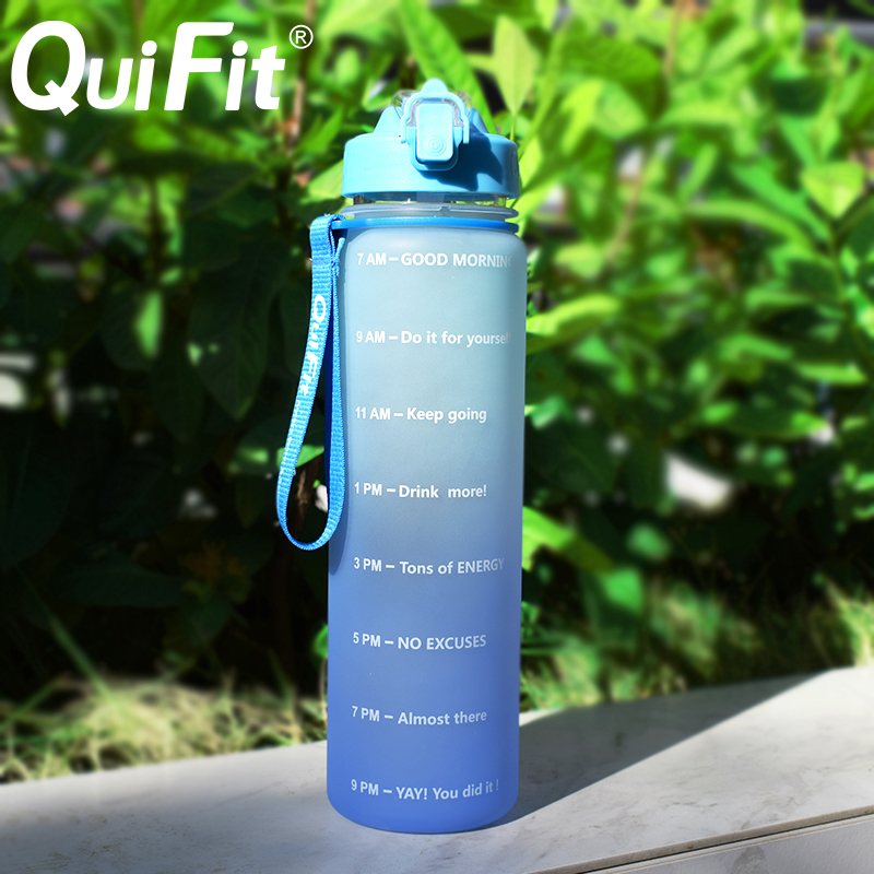 Quifit Water Bottle 1 Liter Silicone Straw Spout Cap Gallon Water Bottle, BPA-Free, Daily Drinking Water Bottle with Time Stamp Quifit Water Bottle 1 Liter Silicone Straw Spout Cap Gallon Water Bottle, BPA-Free, Daily Drinking Water Bottle with Time Stamp