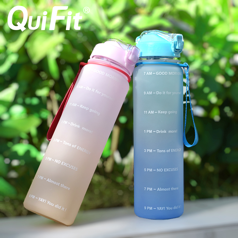 Quifit Water Bottle 1 Liter Silicone Straw Spout Cap Gallon Water Bottle, BPA-Free, Daily Drinking Water Bottle with Time Stamp Quifit Water Bottle 1 Liter Silicone Straw Spout Cap Gallon Water Bottle, BPA-Free, Daily Drinking Water Bottle with Time Stamp