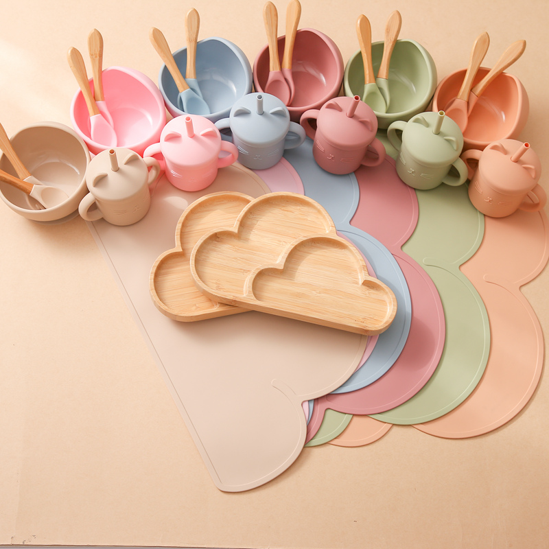 6PCS/Set Baby Silicone Tableware Food Grade Silicone Bowl Waterproof Spoon Bamboo Wood Dinner Plate Feeding Cup Baby Products 6PCS/Set Baby Silicone Tableware Food Grade Silicone Bowl Waterproof Spoon Bamboo Wood Dinner Plate Feeding Cup Baby Products